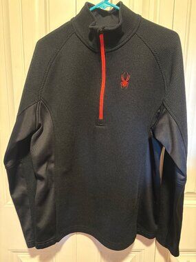 Spyder Men's Outbound 1/4 Zip Pullover Shirt Black Waffle Thermal Size Large